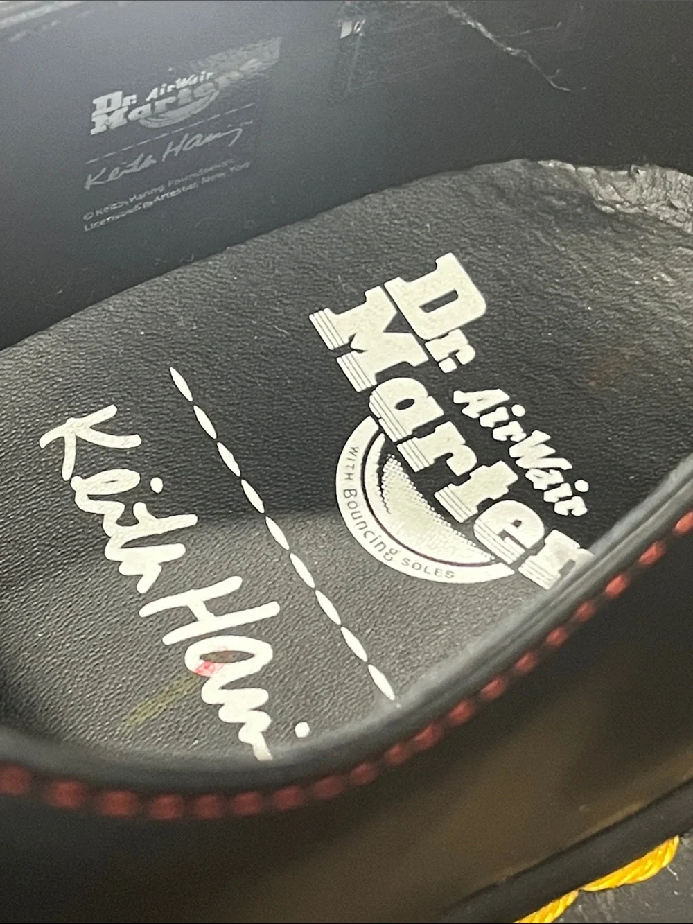 Dr. Martens Black Leather Derby Shoes with Pink & White Graphic mens 9